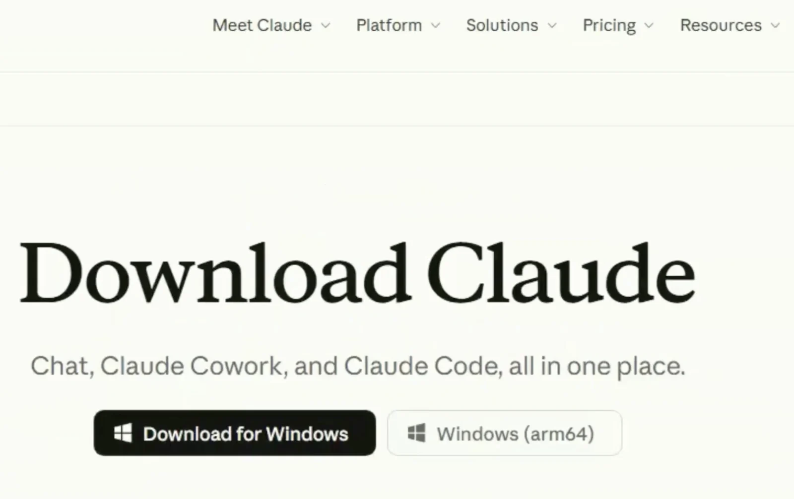 Claude download page with the Download for Windows button